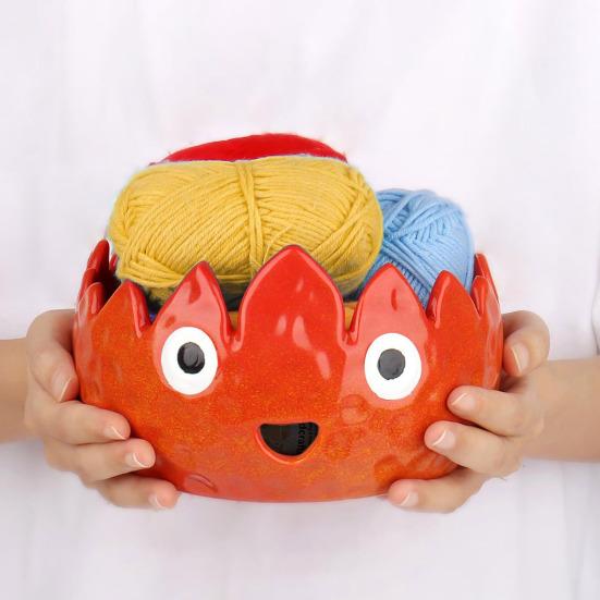 Delikli Karikatür Seramik İplik Kasesi El Yapımı Örgü Tığ İşi İplik Yumağı Saklama Kasesi Tutucu Düzenleyici Tığ İşi Aksesuarları