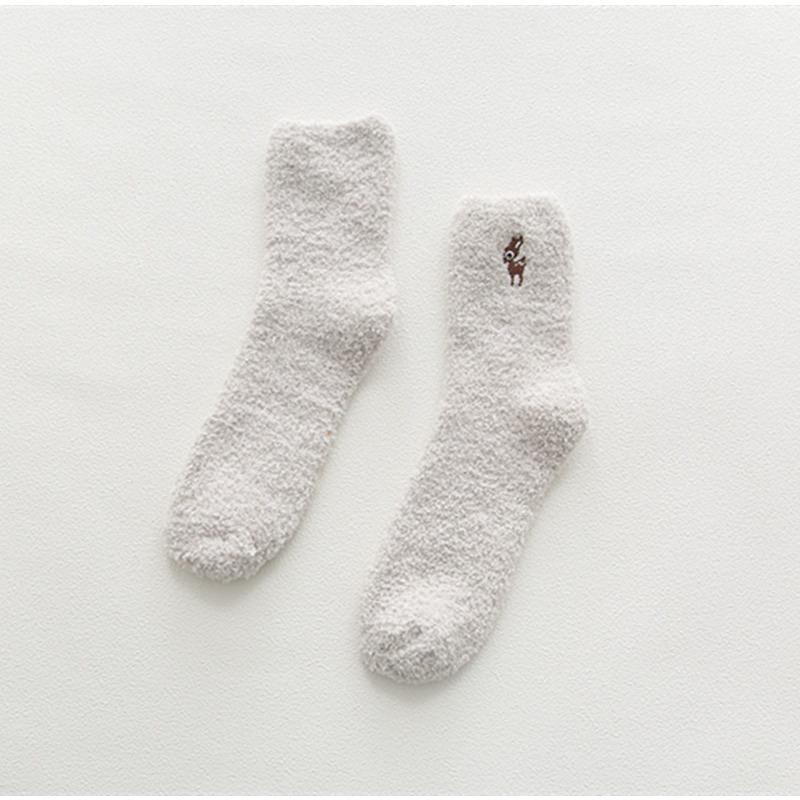Winter Embroidery Deer Thickening Cotton Women Socks Plush Warm Funny Sleep Cute Sock