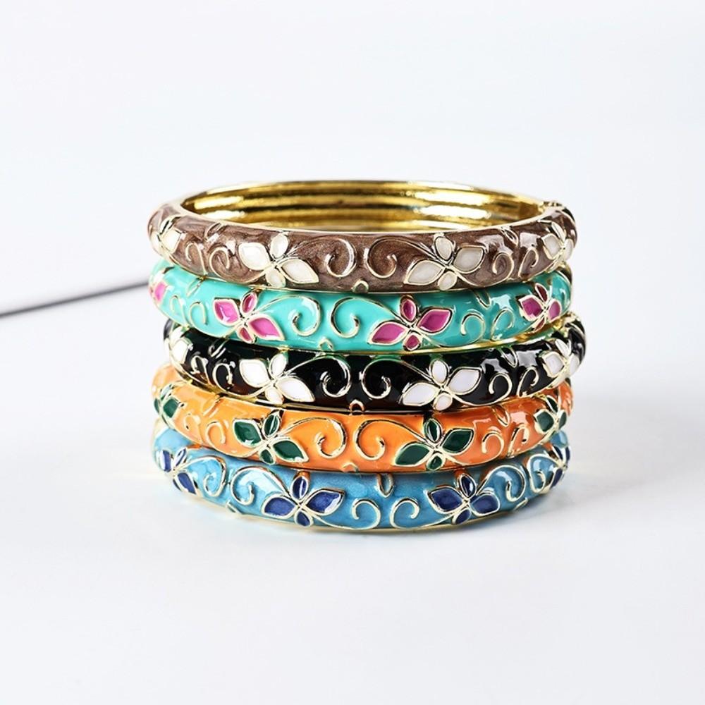 Traditional Flower Bangle Colorful Women's Hand Bracelet Handicraft Vintage Cloisonne Bangle Girls
