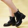 New Women'S British Style Lace-Up Boots - Leather Ankle Boots With Side Zipper & Chunky Sole, Spring/Fall Fashion Booties