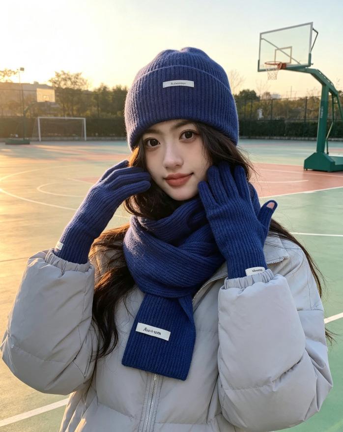 3Pcs Set Winter Hat Scarf Touchscreen Gloves Unisex Knitted Warm Beanie Neck Warmer Gloves Set For Autumn Winter Outdoor Daily Wear