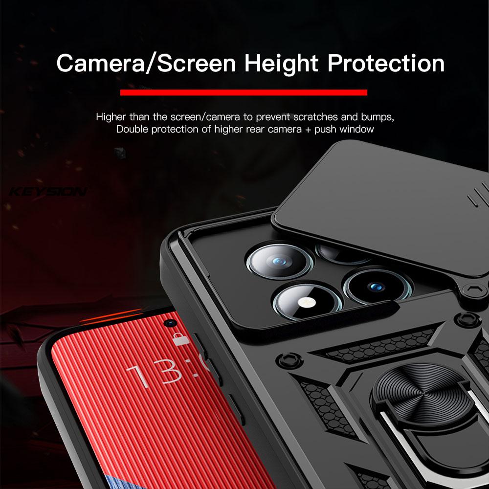 KEYSION Shockproof Case for Redmi Note 15 Pro 4G 15 Pro+ 5G Slide Camera Lens Protection Ring Stand Phone Cover for Redmi Note15