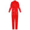 Pánský kombinéza s mokrým vzhledem z lakované kůže Design se zipem v rozkroku Stojáček Dlouhý rukáv Catsuit Oblečení do klubu Body