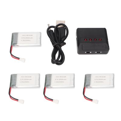 4 Stück 903048 3,7 V 2000 mAh RC-Drohnen-Akku Tragbarer UAV-Lithium-Akku mit Ladegerät für KY601S H11D H11C RC-Quadrocopter