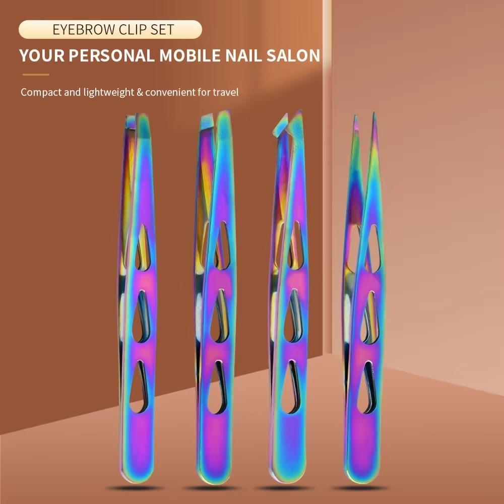 4PCS/Set Stainless Steel Eyebrow Tweezers Pointed Tip Multifunctional Eyelash Tweezers Oblique Mouth Portable