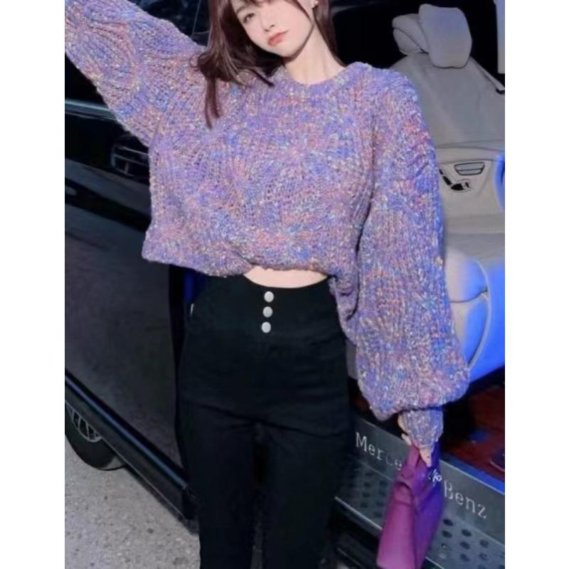 Autumn/Winter Sweater Loose Lantern Sleeve Sweater Korean Coarse Needle Color Knitted Sweater