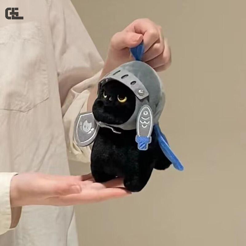 20cm Creative Bag Pendant Black Cat Knight Doll Keychain Cute Cartoon Small Cat Design Plush Animal Doll For Women Gifts