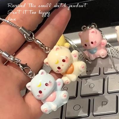 Cute Cat Pendant Keychain Phone Strap Lanyard Strap Backpack Charm Accessories Car Keys Decoration Handmade Jewelry Gift