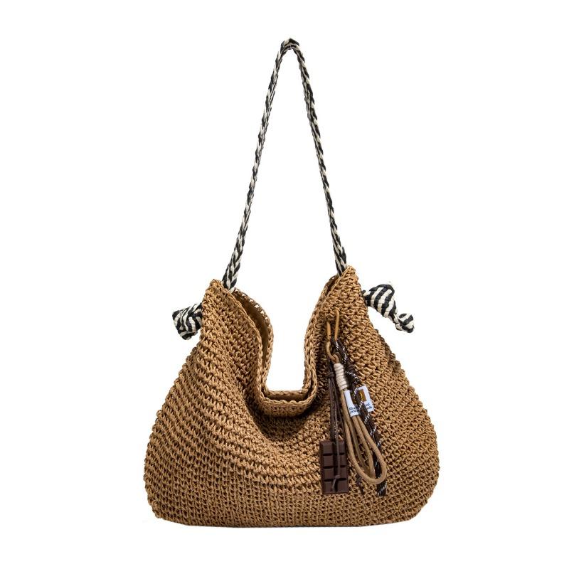 Large Capacity Straw Woven Bag Women's Summer New Vacation Woven Bag Lazy Wind Shoulder Commuter Tote Bag