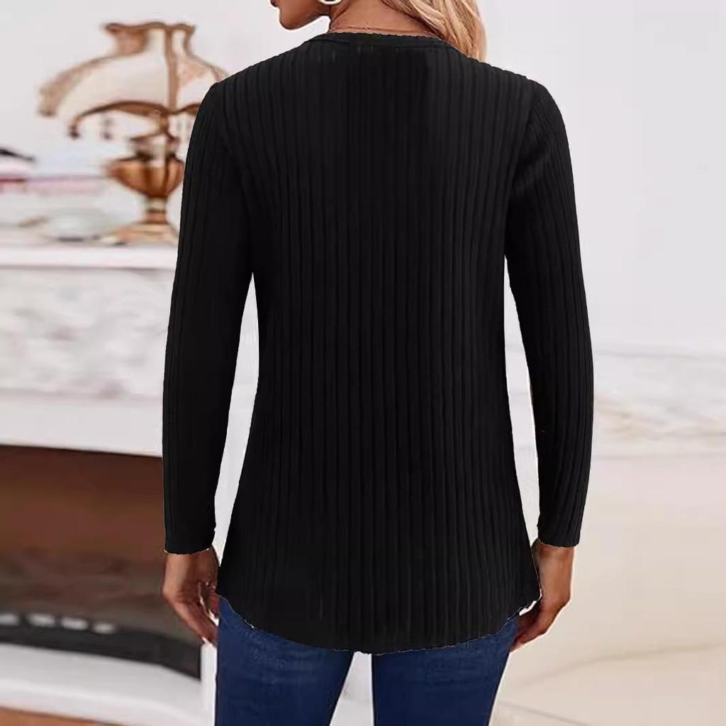 European Autumn/Winter Solid Color Casual Knit Button Sweater - Women's Long Sleeve Pullover Top