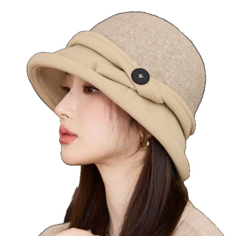 Nuovo cappello autunno e inverno femminilità fiocco cappello a secchiello in lana elegante 100 caldo cappello a bacinella moda