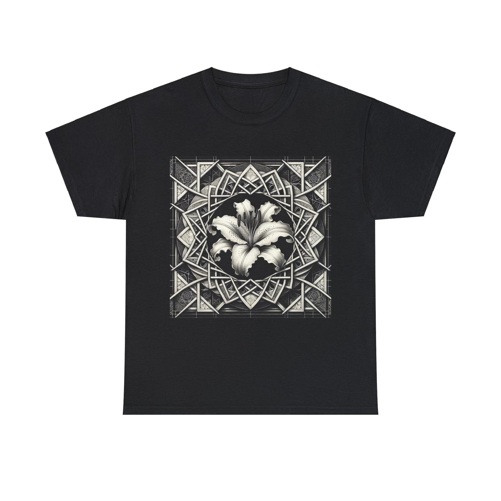 Unisex Adult T Shirt Art Deco Blooming Lily Geometric Vintage Style Floral M