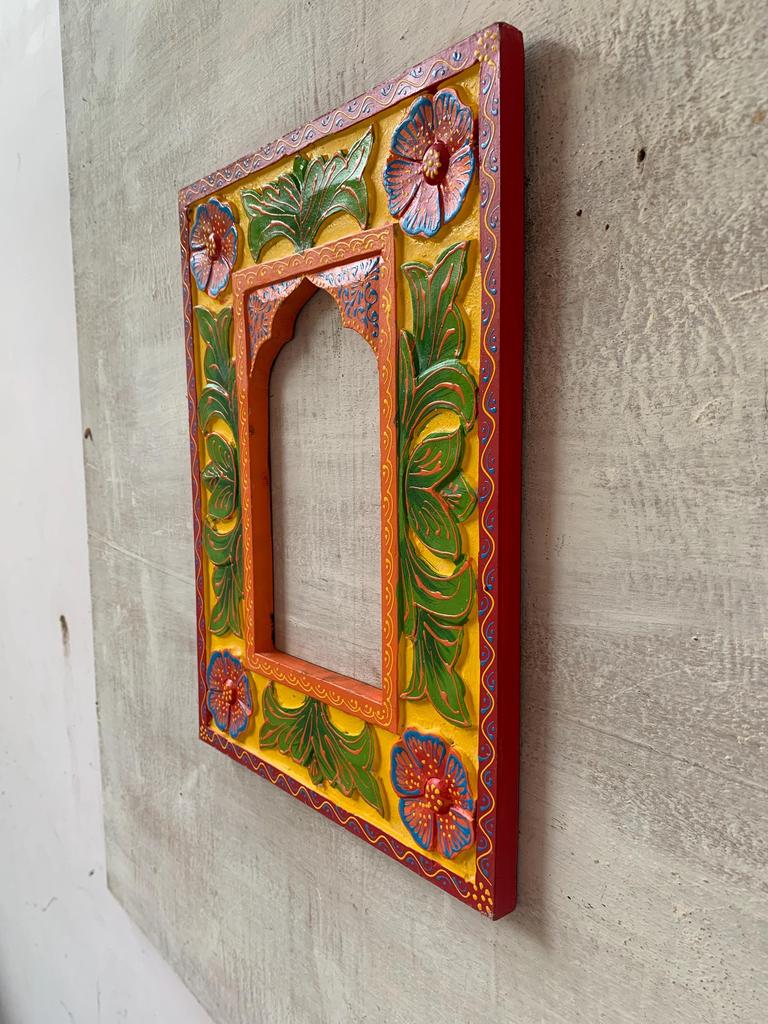 Hand-Painted Wooden Jharokha Frame: Indian Wall Hanging Decor