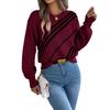 Autumn and Winter Casual Striped Round Neck Lantern Long Sleeved Pullover Sweater