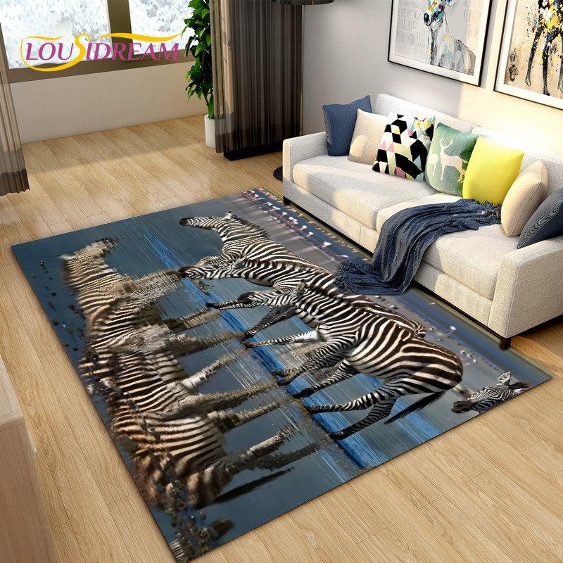 Wild Animal Zebra Area Rug Large,Carpet Rug for Living Room Bedroom Kitchen Doormat Decoration,Children Play Non-slip Floor Mat