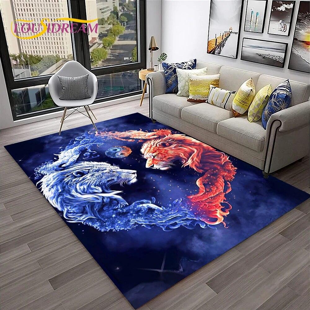 Cartoon Lion Animals Dream 3D Carpet Rug for Home Living Room Bedroom Sofa Doormat Decor,Kid Play Area Rug Non-slip Floor Mat