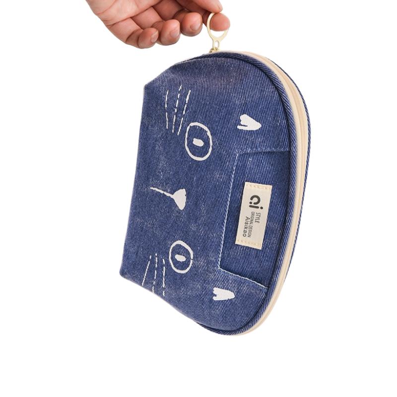 Pisică desen animat drăguță etui de creioane Geantă de papetărie din denim Geantă de depozitare pentru rechizite școlare de mare capacitate pentru studenți Etui multifuncțional