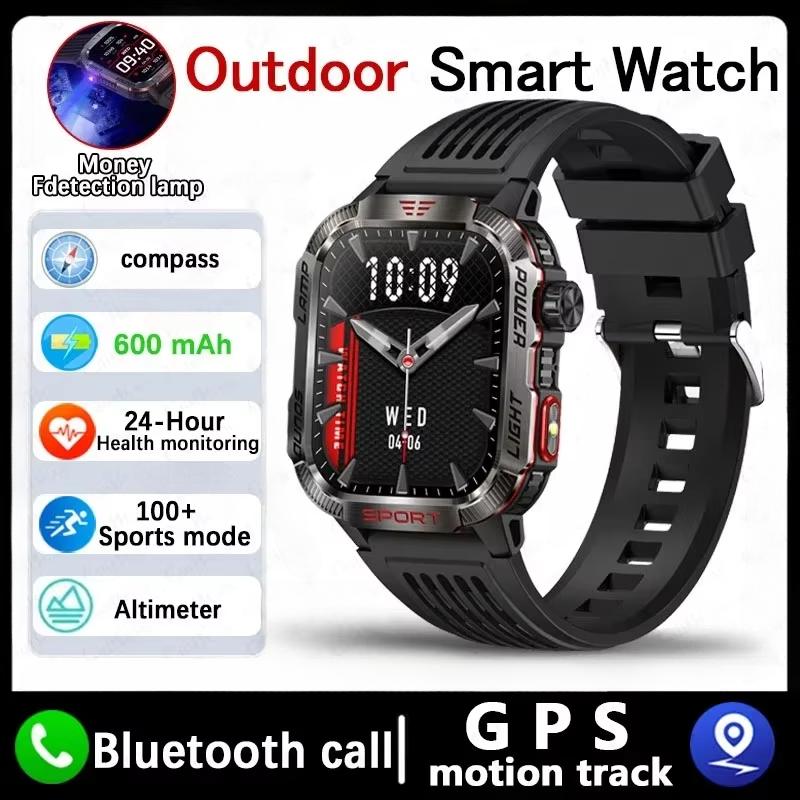 2025 Neue Militär-GPS-Smartwatch Herren Taschenlampe Kompass Wasserdicht Outdoor-Sport-Tracker Bluetooth-Anruf Smartwatch