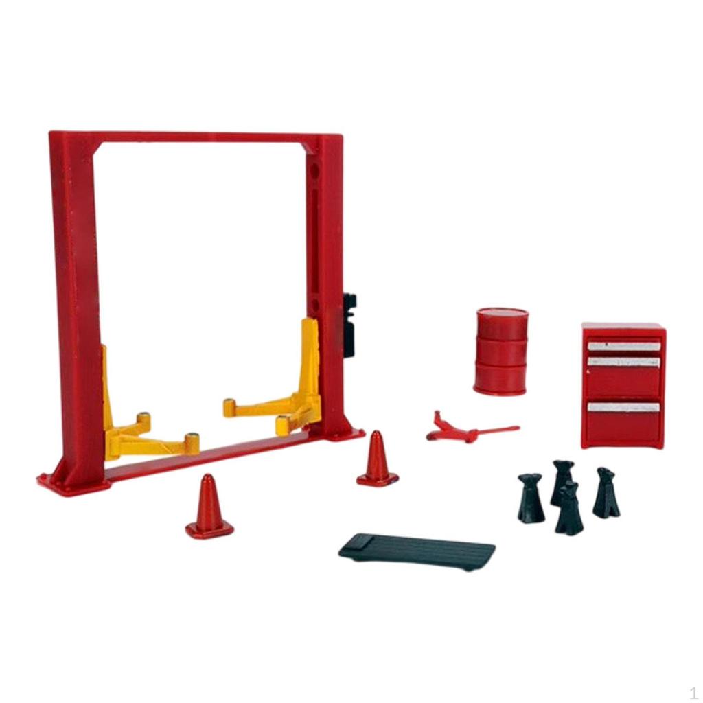 1/64 Garage Lift Set Model Simulation Collectible Classic Miniature Sculpture Cars Toys for Workshop