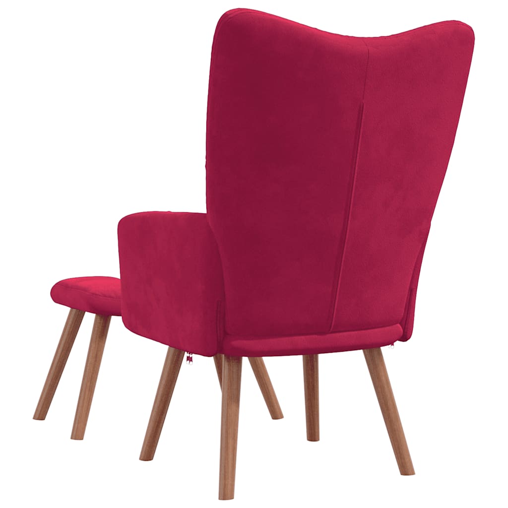 Relax Chair with Ottoman Wine Red Velvet