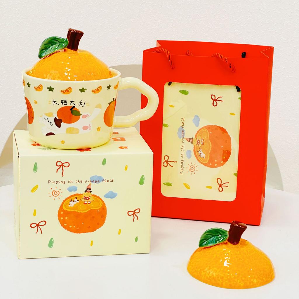 Cartoon Cat with Daji Dali Household Set Small Gift Box Souvenir Mug Large Capacity Ceramic Water Cup
