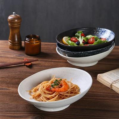 Japanese and Korean Ceramic Bowl, Creative Fruit Salad Bowl, Retro Oblique Shallow  Hot Pot Vegetable , Commercial Tableware