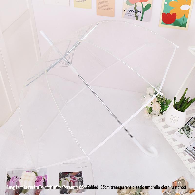 Japanese Forest Style Transparent Cherry Blossom Umbrella with Arched Long Handle for Students
