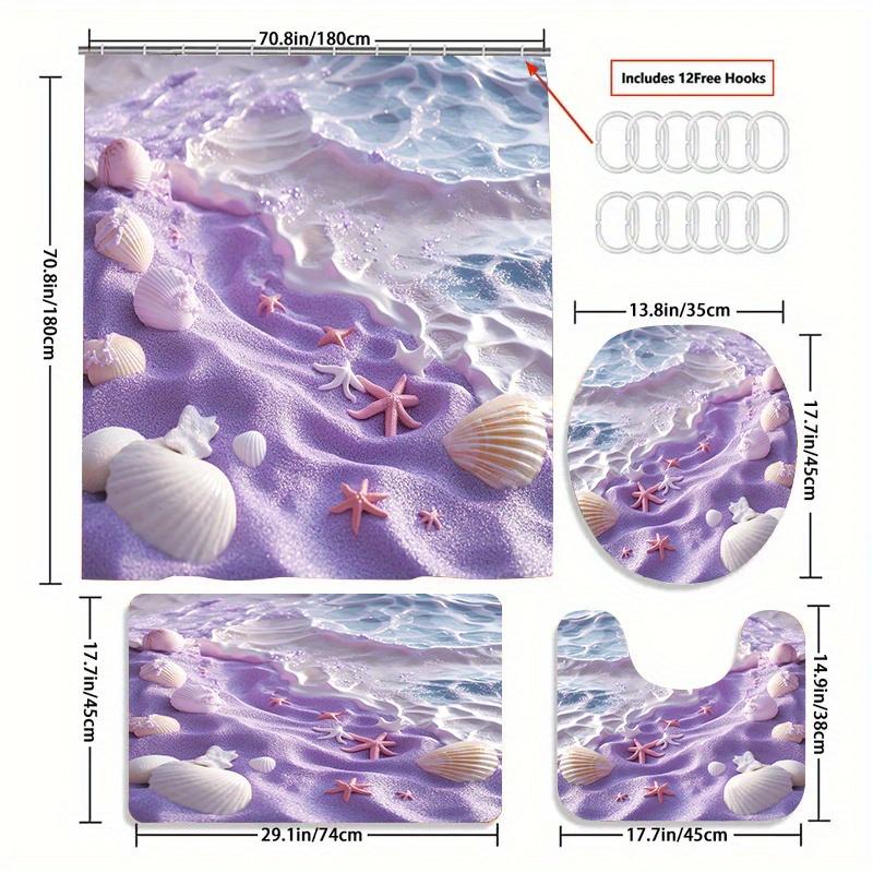 

4 шт. Роскошный очаровательный фиолетовый водонепроницаемый комплект занавесок для душа, декоративный набор для ванной комнаты, нескользящий коврик для унитаза, коврик для ванной и 12 крючков 4PCS Full Set