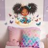 Dreamy Girl On Moon with Butterfly Wall Sticker Whimsical Soothing Self-Adhesive Removable Decor for Kids Room Bedroom Nursery