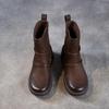 Johnature Genuine Leather Thick Soled Pleated Short Boots Side Zipper Soft Soled Cowhide Women's Boots