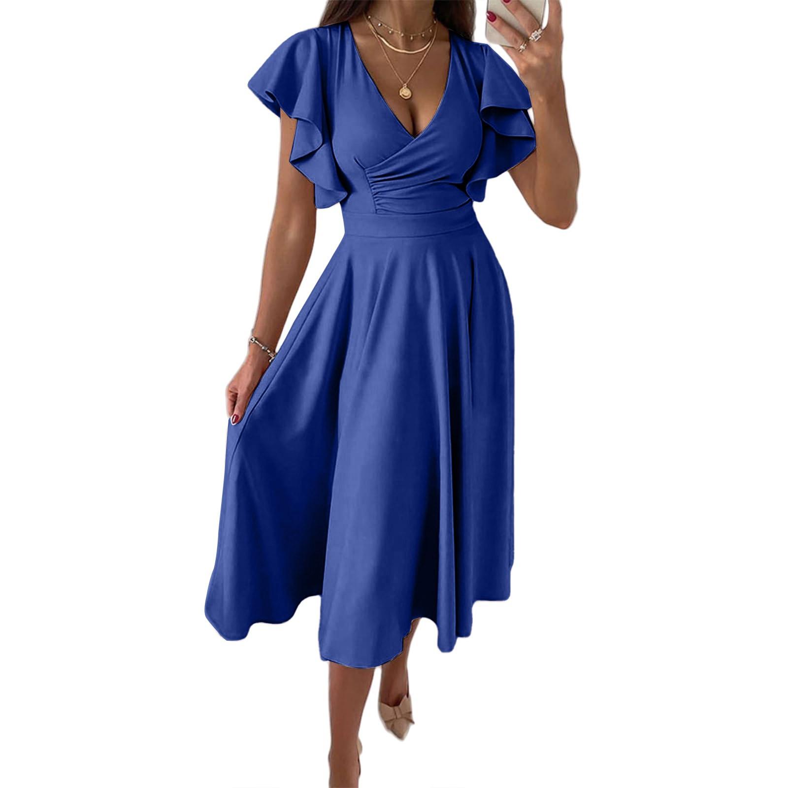 

Модная женская юбка с оборками, весна-лето, низкий V-образный вырез, талии, облегающее сексуальное платье XXL синий