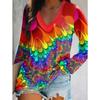 3D Floral Printed Long Sleeve T Shirt Women Fashion Round Neck Top Holiday Weekend