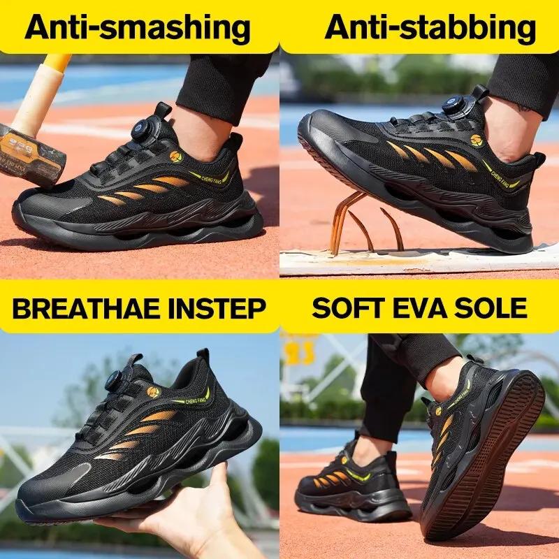 Fashion NEW Rotary Buckle Security Boots for Men Work Sneakers Women Boots Breathable Steel Toe Shoes Safety Puncture-Proof Men Boots