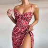 Spring New Women's Clothing, European and American Dresses, Sexy Fashion Printed Lace-up Split Suspender Skirts