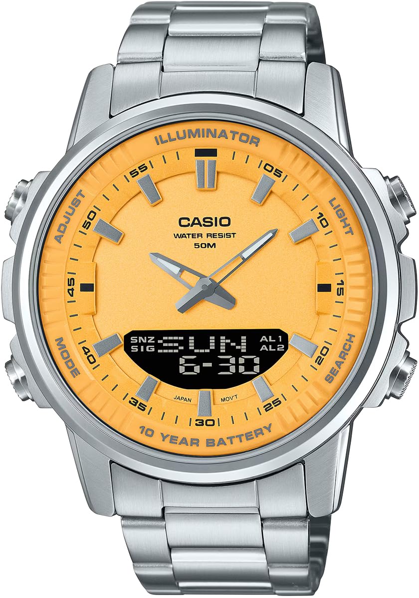 CASIO World Time Quartz Watch Orange Yellow Metal Band Overseas Model [Casio] Analog-Digital Men s AMW-880D-9AV [Used]