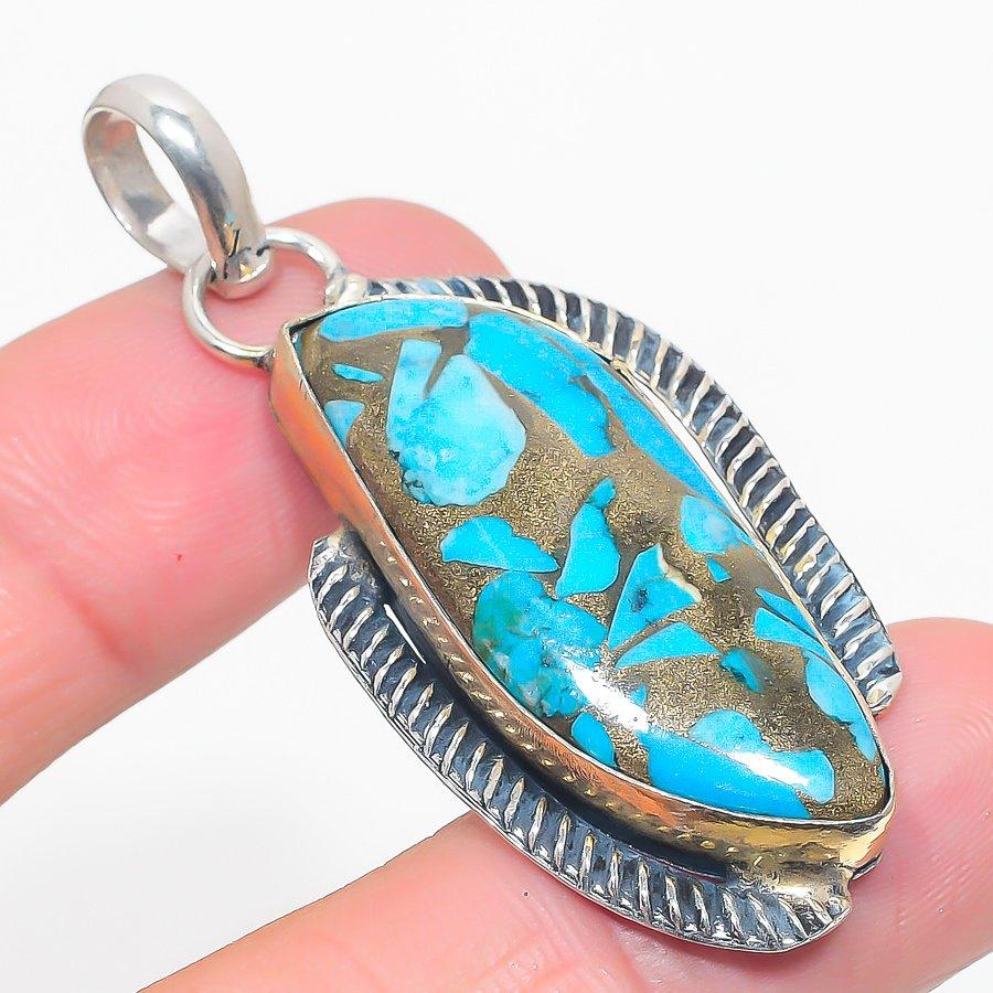 

Кулон из стерлингового серебра 925 пробы с натуральной медью и синей бирюзой, 2,21 дюйма u4W56