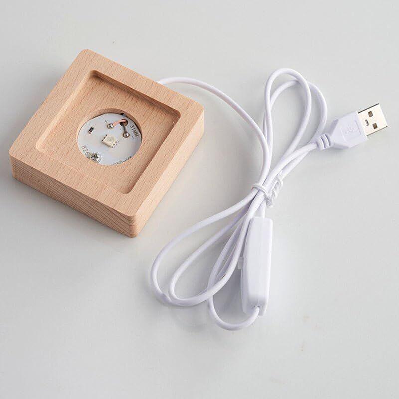 Lampă Lună Cristal 3D cu Lumină LED USB și Bază din Lemn | Lumină de Noapte Cub de Cristal Alb Cald pentru Dormitor, Decor Acasă