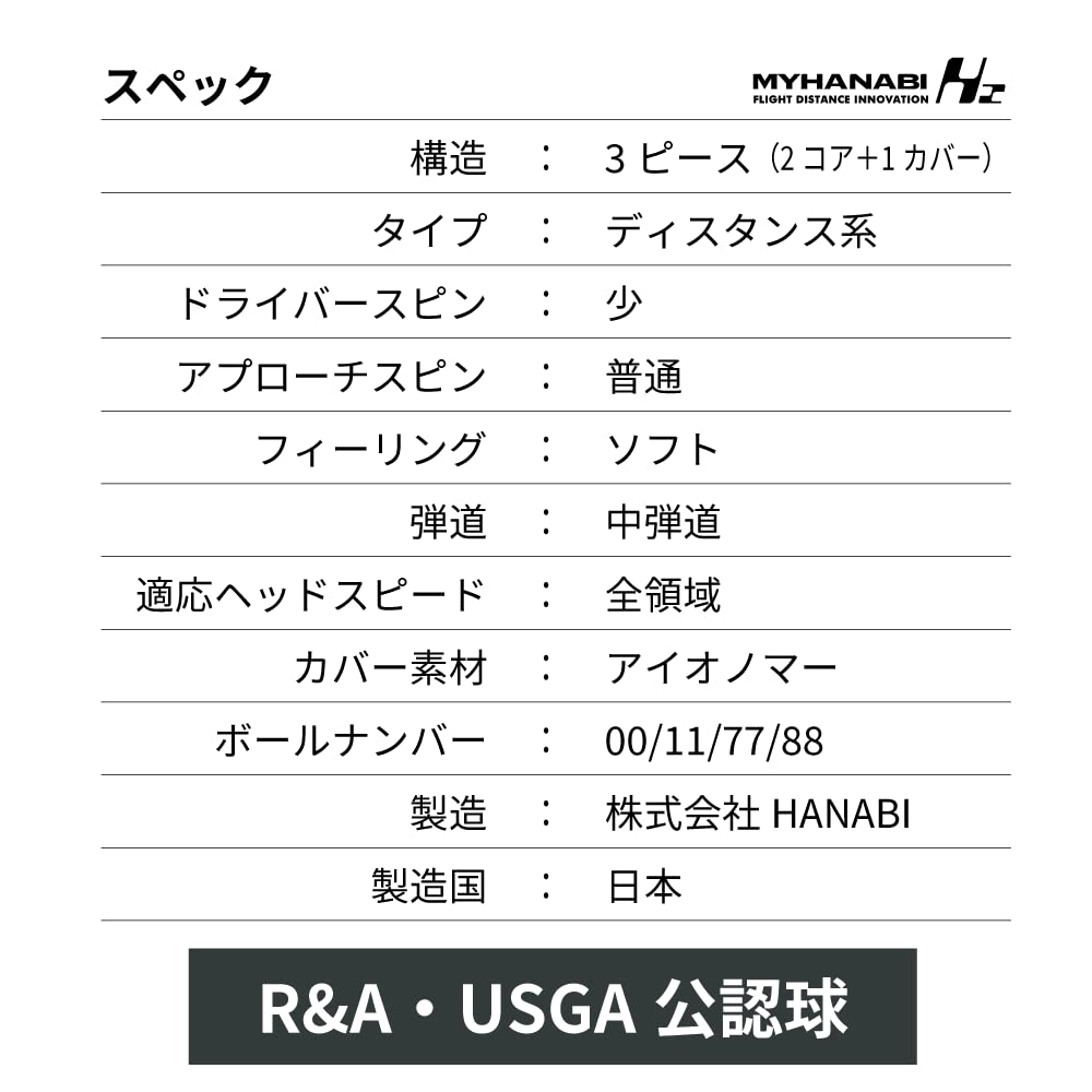 MYHANABI H2 Made In Japan Golf Ball Soft Distance Type (Pink Silver, 3 Balls)