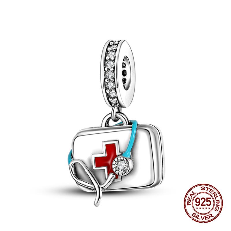 100% 925 Sterling Silver Guitar Musician Painter Doctor Career Charm Bead Fit 925 Original Bracelet DIY Souvenir Jewelry