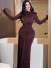 2025 Autumn European & American Women's Waist-Cinching Solid Color Long Dress