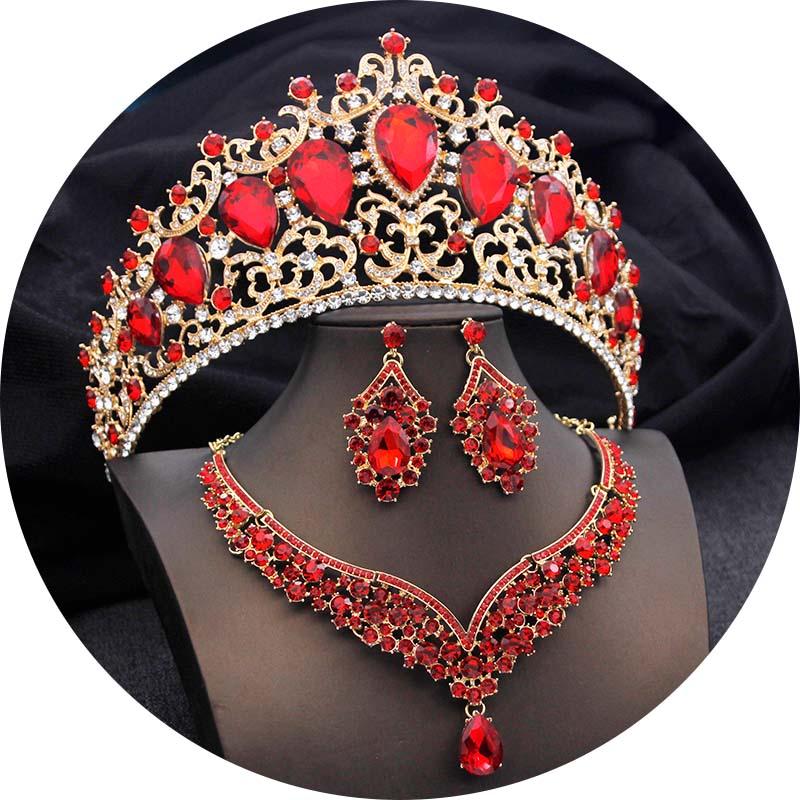 Elegant Big Tiaras and Crowns Bridal Jewelry Sets for Women Prom Wedding Crown With Choker necklace earrings Pageant Tiara Set