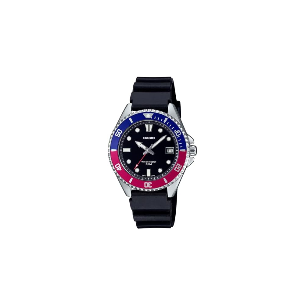 Casio Standard Analog Watch MDV-10-1A2V Blue Red Bezel for Boys Girls with Urethane Band