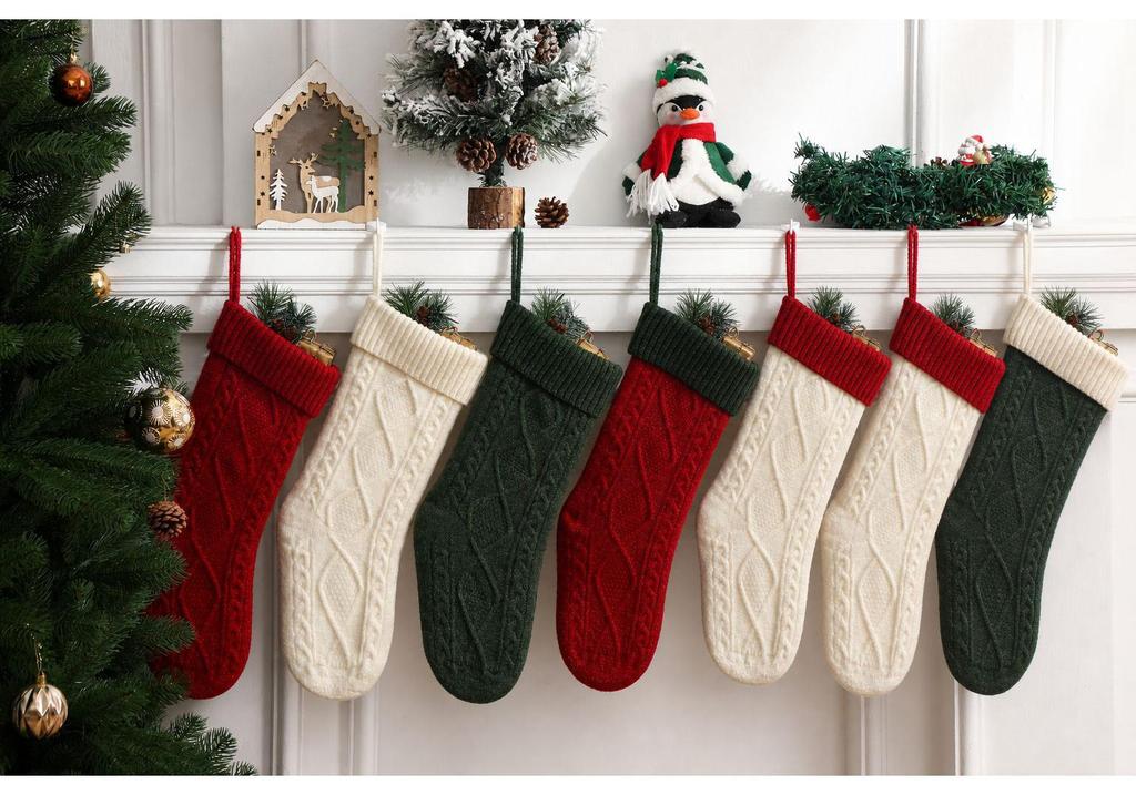 18-Inch Knitted Diamond Pattern Large Christmas Stocking for Gifts - European and American Style