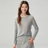 Women's Loose Knit Cashmere Sweater with Hollow Bead Lace and Floral Round Neck