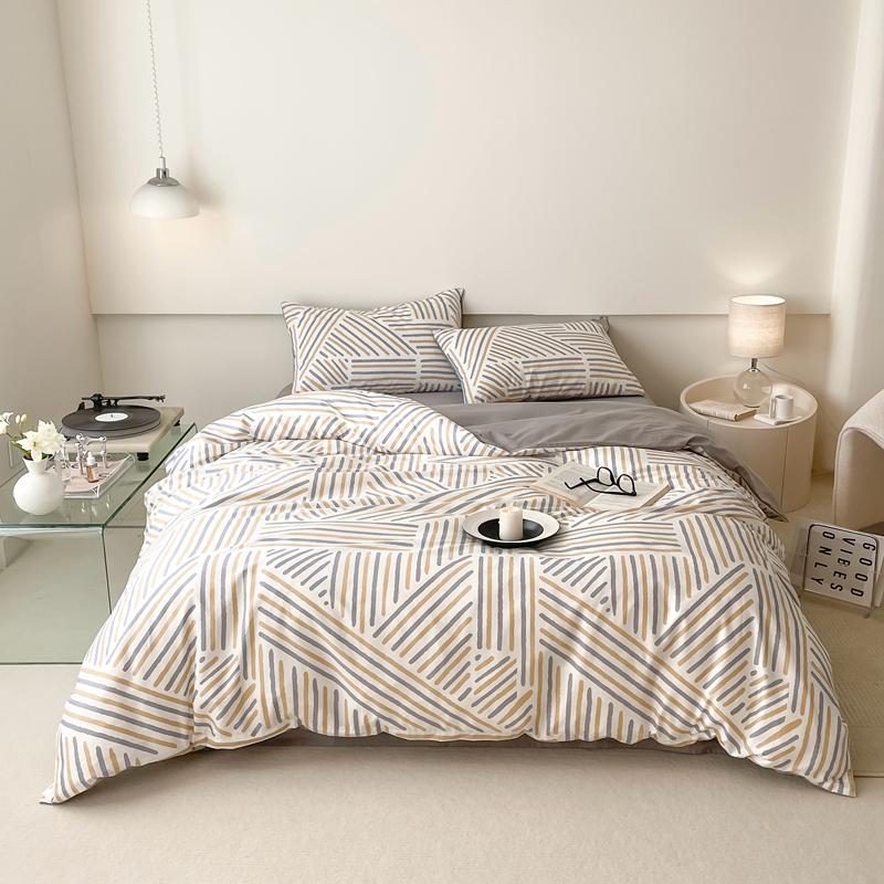 Set Husă Plapumă cu Model Geometric Modern 100% Bumbac Prietenos cu Pielea Husă Plapumă cu 2 Fețe de Pernă Set de Lenjerie de Pat Moale de Lux