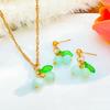 Red Sweet Cherry Clavicle Chain Necklace and Earrings Women's Summer Fashion Green Leaf Pink Cherry Fruit Pendant Zircon Set