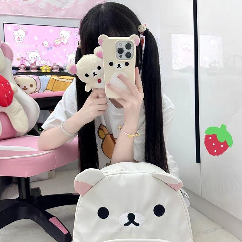 Cartoon Rilakkumas Rucksack für Kinder Kawaii Korilakkuma Stickerei Schultasche Große Kapazität Mädchen Jungen Schüler Schultasche