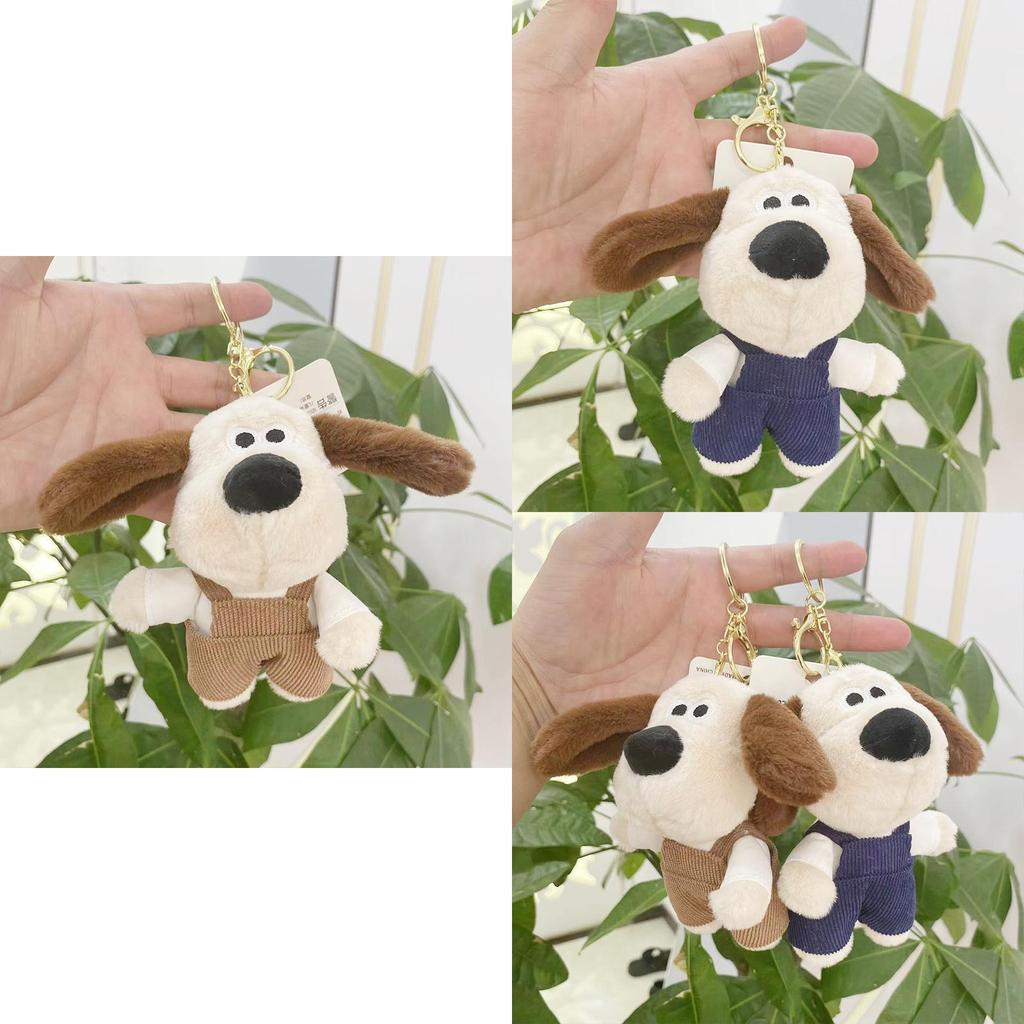 Cute Cartoon Plush Dog Keychain With Overalls 12cm Height Perfect For Bags And Backpacks