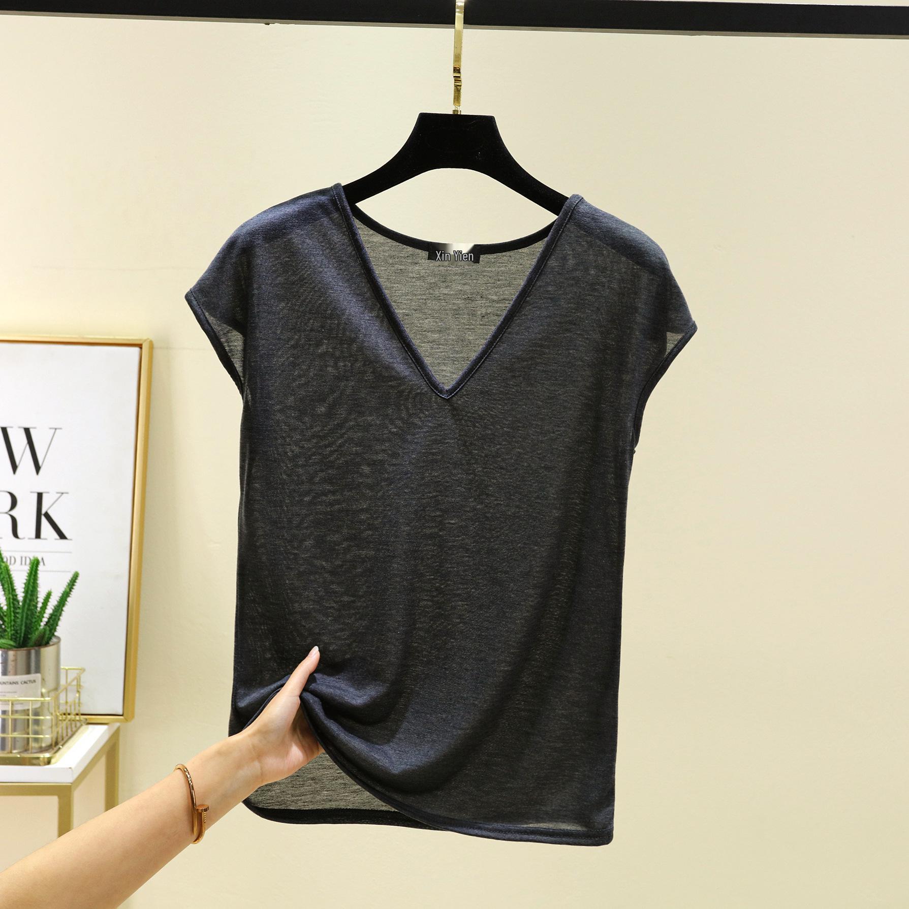 

Женский летний топ без рукавов с V-образным вырезом - Приталенный, Свободный крой, Однотонный L темно-серого