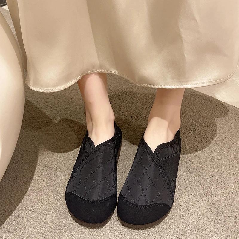 Women's Fashion Low Heel Cotton Shoes Winter New Round Head Deep Mouth Splicing Soft Sole Anti-slip Wear-resistant Low Top Shoes